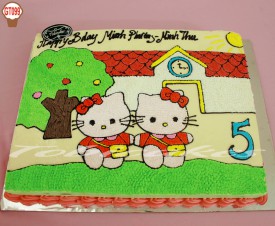 [GT099] BÁNH SINH NHẬT GATO VẼ HÌNH 2 BÉ MÈO KITTY