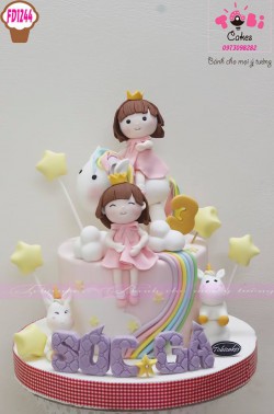 [FD1244] BÁNH SINH NHẬT DÀNH CHO 2 BÉ GÁI SINH ĐÔI CHỦ ĐỀ NGỰA PONY