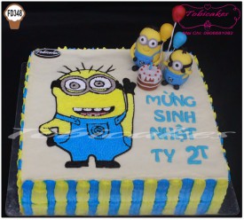 BÁNH SINH NHẬT VẼ HÌNH MINION VÀ TẠO HÌNH FONDANT