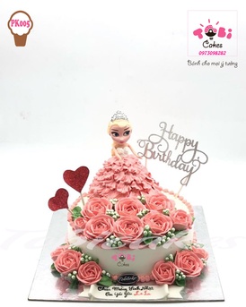 PK005 - Bánh sinh nhật chủ đề công chúa váy hoa