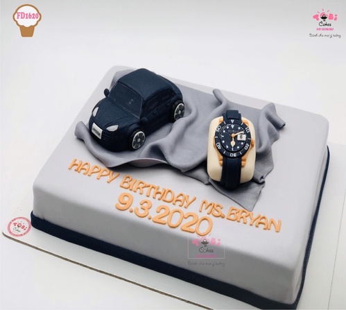 FD1620 - Bánh sinh nhật tạo hình xe và đồng hồ siêu sang cho sếp nam