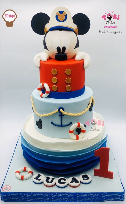 FD1636 - Bánh sinh nhật 3 tầng chủ đề thủy thủ Mickey