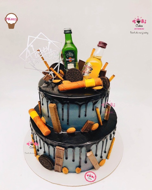 PK013 - Bánh sinh nhật 2 tầng decor tiệc rượu