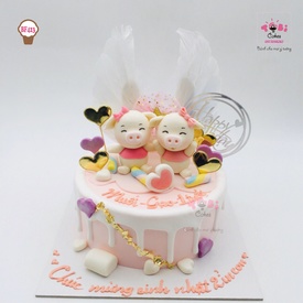 BF423 - Bánh sinh nhật đôi heo hồng dễ thương