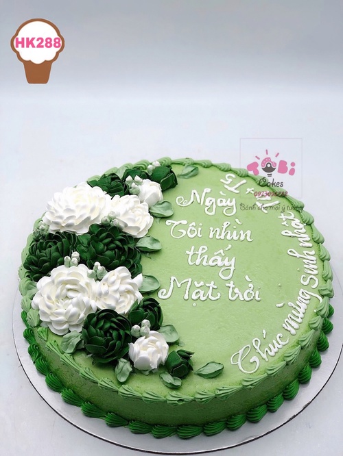 HK288 - Bánh sinh nhật hoa kem xanh hàn quốc