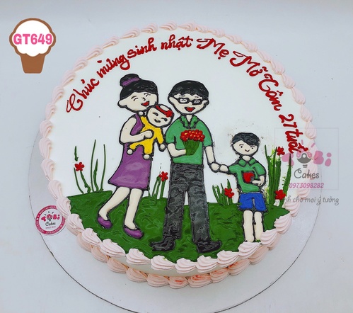 GT649 - Bánh vẽ hình gia đình chúc mừng sinh nhật vợ