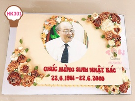 HK301 - Bánh mừng sinh nhật bác trai trang trí hoa kem Hàn Quốc