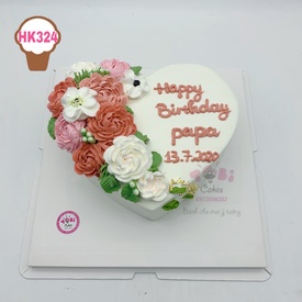 HK324 - Bánh chúc mừng sinh nhật bố yêu hình trái tim trang trí hoa kem