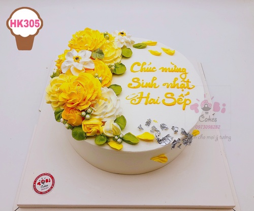 HK305 - Bánh Hoa Hàn Quốc tông vàng mừng sinh nhật Sếp