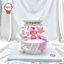 PK472 - Bánh sinh nhật tông hồng dễ thương cho bé gái