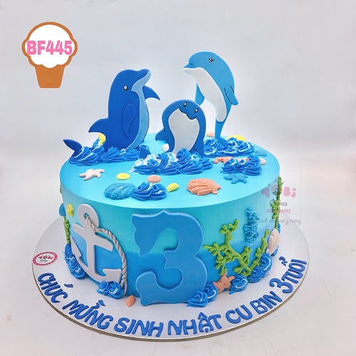 BF445 - Bánh sinh nhật chủ đề Những chú cá voi xinh