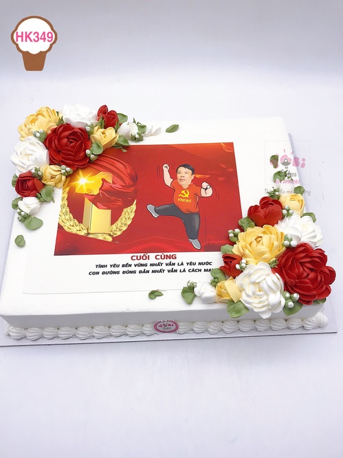HK349 - Bánh hoa tone đỏ mừng sinh nhật Sếp
