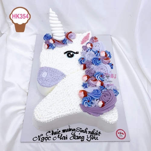 HK354 - Bánh sinh nhật hình unicorn bờm hoa