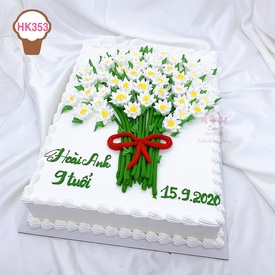 HK353 - Bánh sinh nhật trang trí bó hoa cho con gái yêu