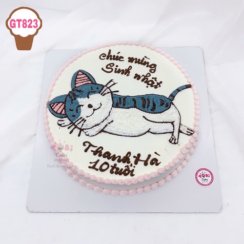 Bánh sinh nhật vẽ hình mèo con  Thu Hường bakery