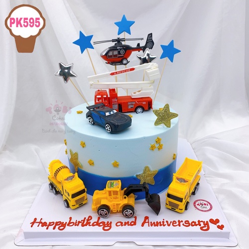 Bánh gato sinh nhật tặng các bé trai 4 tuổi - Hình số 4 đường đua ô tô và  tầu hỏa 3424 - Bánh fondant