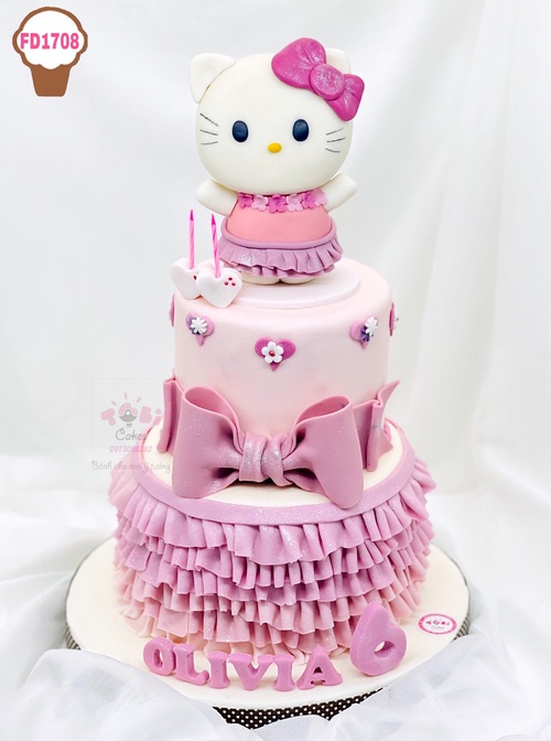 Bánh sinh nhật hai tầng mèo Hello Kitty đẹp nhất 7406  Bánh fondant